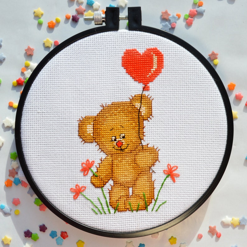 Teddy Bear Cross Stitch Counted Pattern for Beginners Etsy