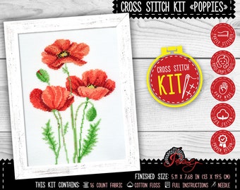 Point De Croix Coquelicot - Kit de bricolage broderie débutant