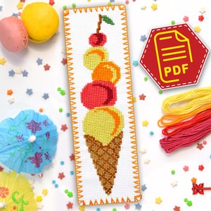 Eistüte Kreuzstich Stickmuster - Stickmuster für die Küche und das Kochbuch als PDF zum Download
