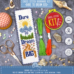 Kreuzstich Stickmuster Lesezeichen ""Dare to Dream Big"" Kreuzstichmuster - Do It Yourself handgemachtes Geschenk, Geschenk für Buchliebhaber."