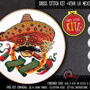 Counted cross stitch kit 'Viva la Mexico' Scull embroidery kit, Scull cross stitch kit, Day of the Dead, Cinco de Mayo, Viva Mexico DIY Gift