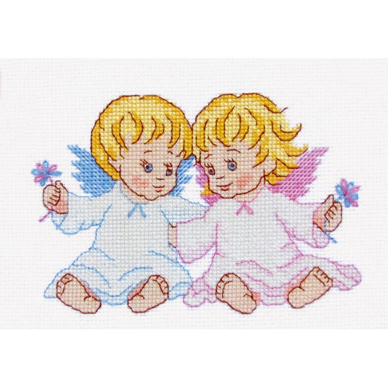 Twin angel babies cross stitch counted pattern Cute boy and Etsy