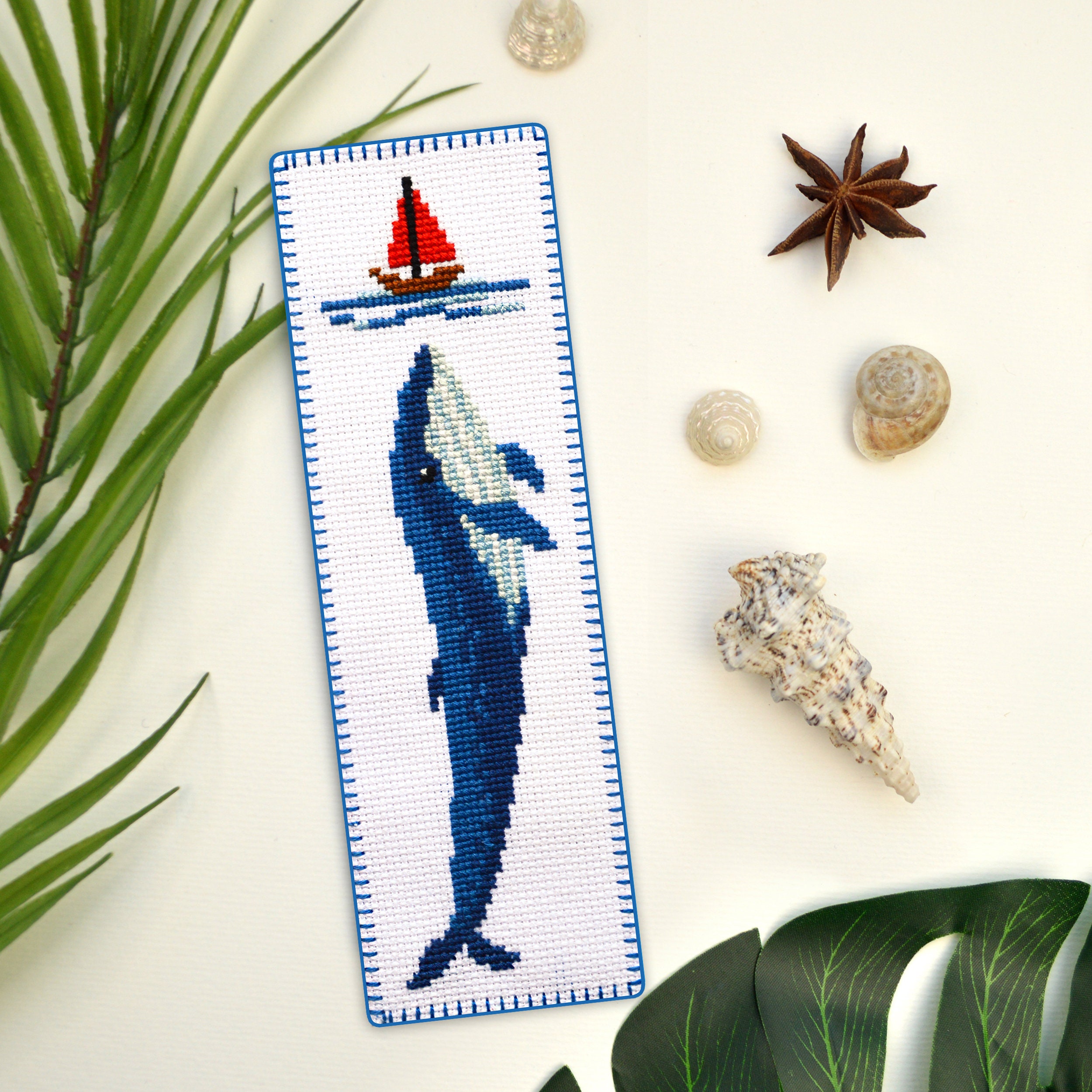 Blue Whale Cross Stitch Bookmark Kit Counted Pattern Ocean Animal  Embroidery Kit