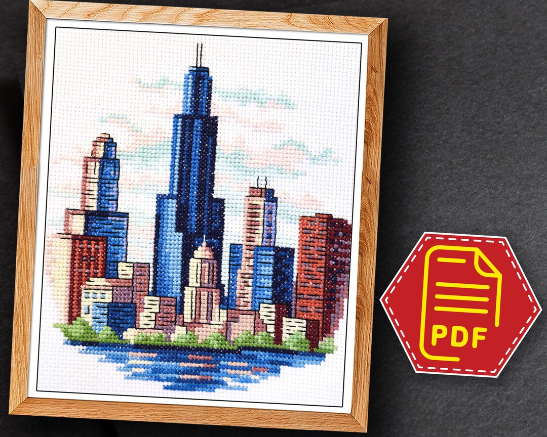 Chicago Cross Stitch Counted Pattern - Cityscape Embroidery Design ...