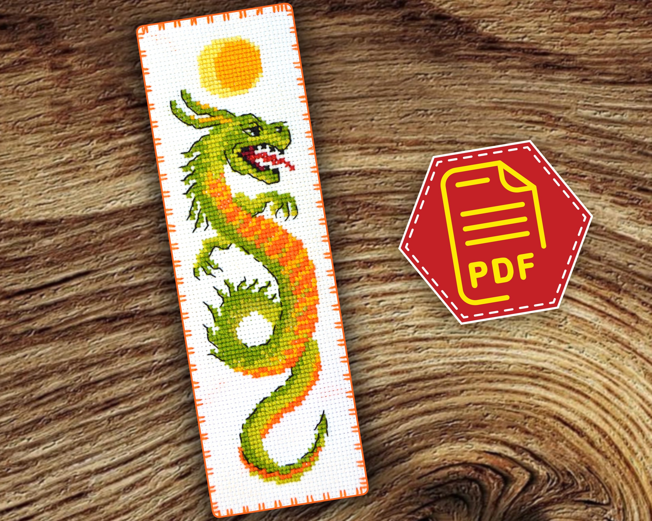 Cross stitch bookmark kit Sun dragon