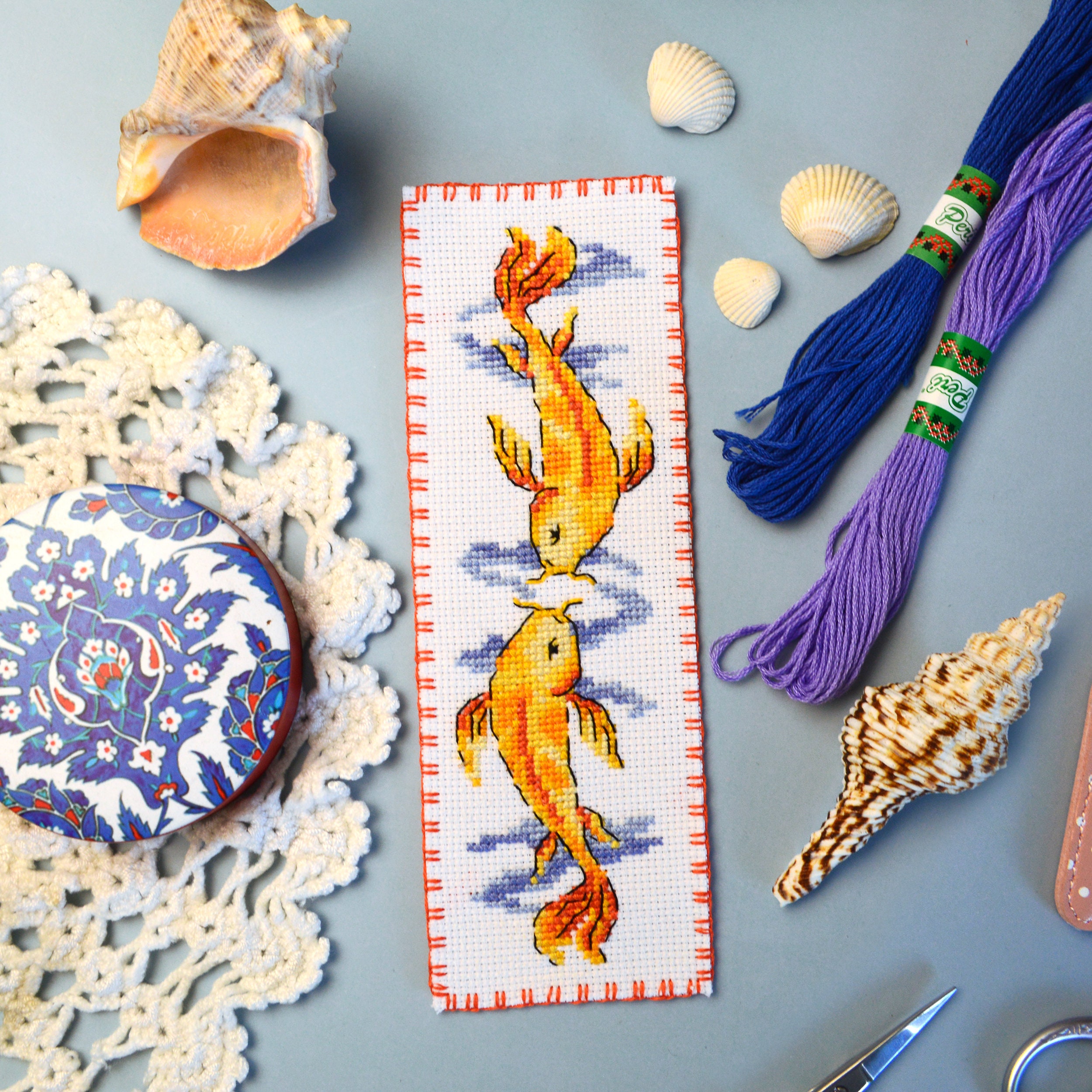 Fish Bookmark Pattern Koi Carps Bookmark Cross Stitch Pattern - Japan Fish Embroidery ...