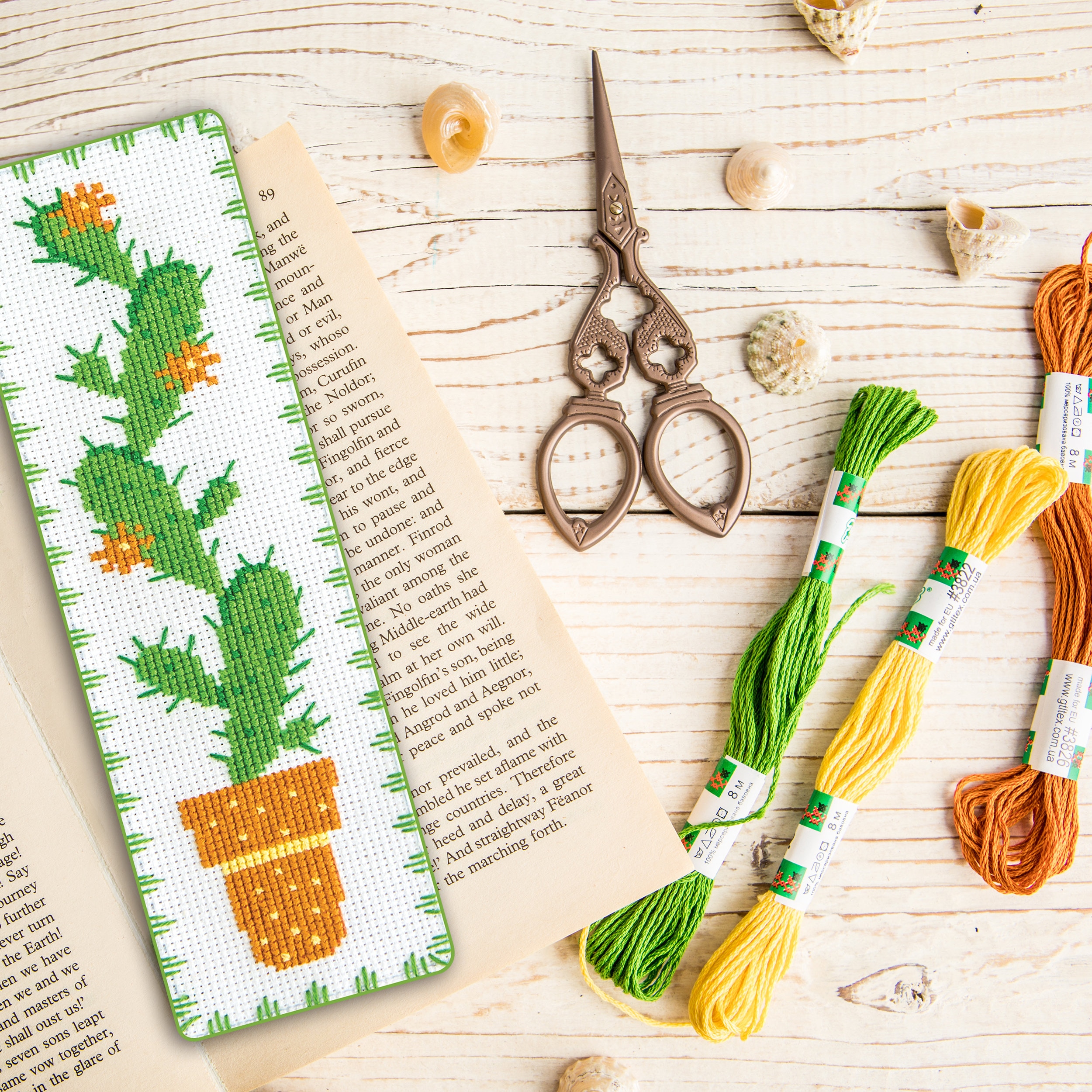 Cactus Cross Stitch Bookmark Kit, Plant Embroidery Kit, Counted Pattern ...