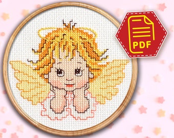 Cute baby angel cross stitch counted pattern, Beginners embroidery design for wall decor - DIY Valentine's Day gift - Instant PDF Download