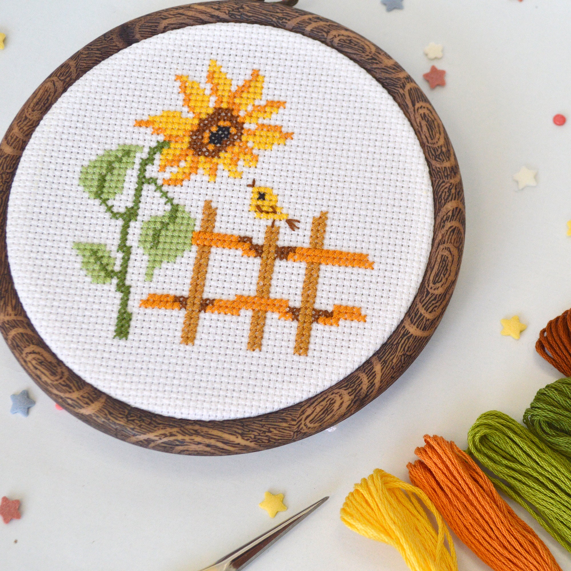 Simple cross stitch kit Yellow Sunflower DIY Embroidery kit Etsy