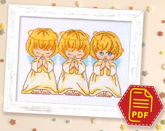 Cutest holy angels cross stitch pattern "Chorus" - Christmas ornaments embroidery designs - Download in PDF