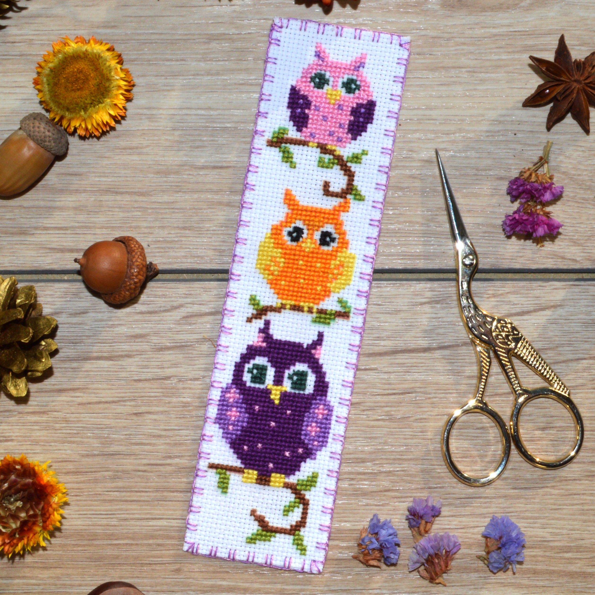 Owls Cross Stitch Bookmark Kit Easy Counted Pattern DIY Birds Embroidery  Kit
