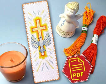 Holy Spirit cross stitch bookmark pattern in PDF - Download embroidery design Cross and White Dove - Do it Yourself religious gift