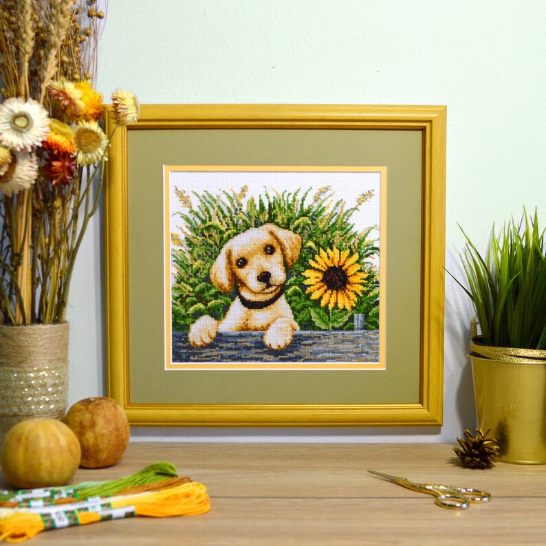 Labrador puppy cross stitch pattern 'Golden Retriever' Animal embroidery design with cute dog counted pattern Instant Download in PDF image 2