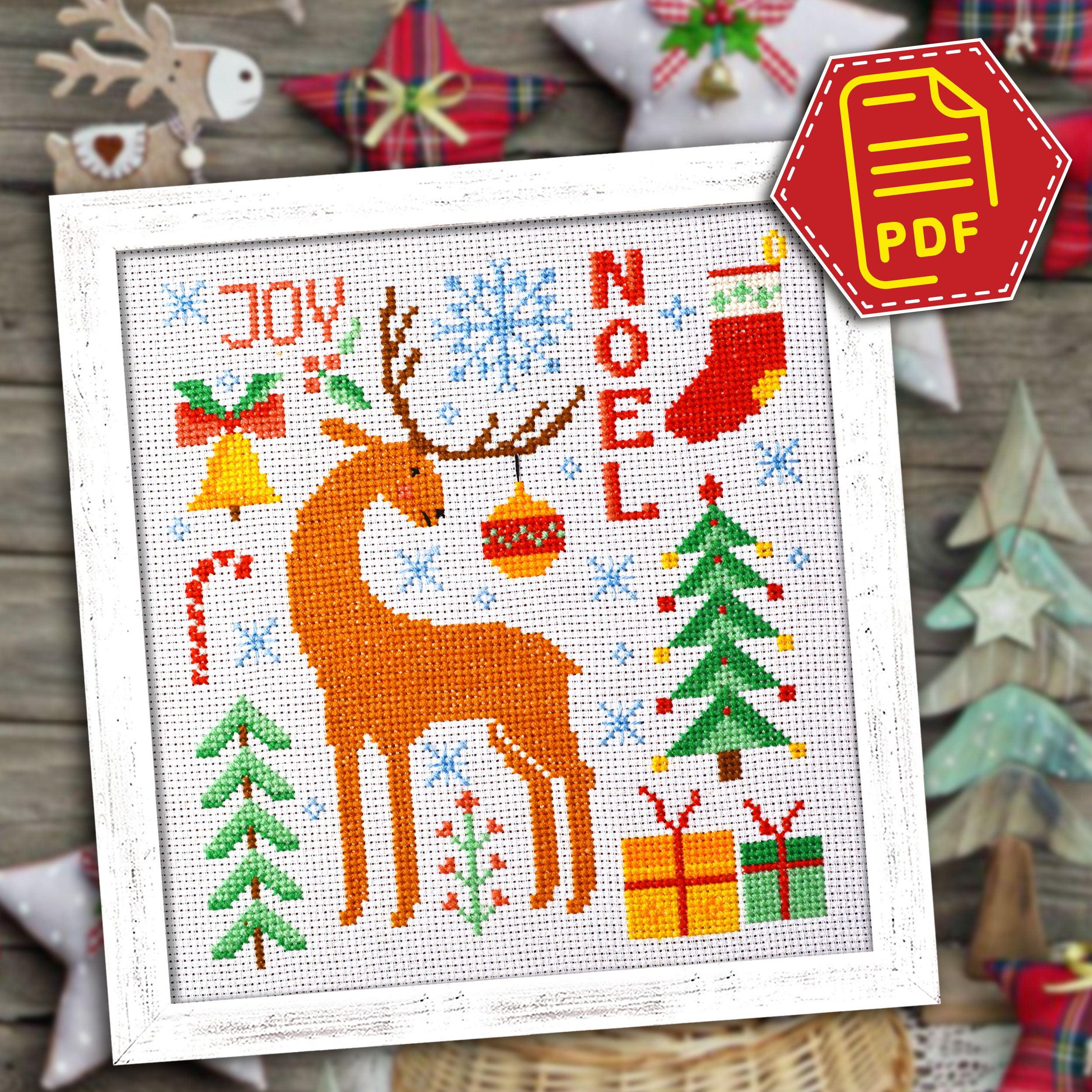 Christmas Reindeer Cross Stitch Pattern - Sampler for Winter Holidays ...