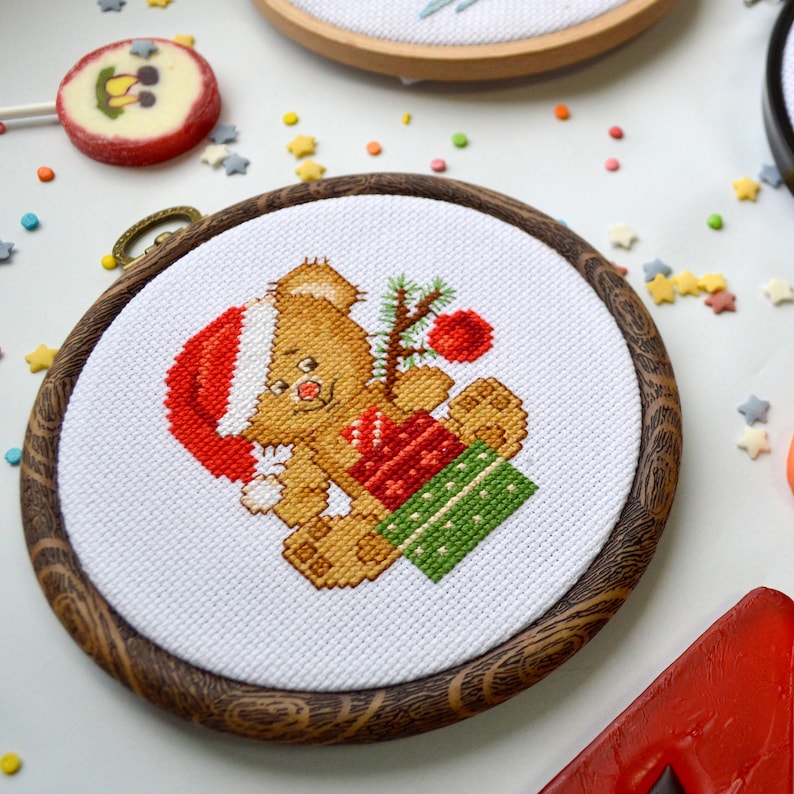 Christmas Teddy Bear Cross Stitch Pattern Winter Holidays Etsy