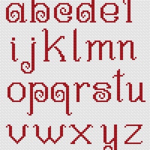 Lowercase calligraphy alphabet cross stitch pattern - Small letters embroidery design for Christmas decor - Download Instant in PDF