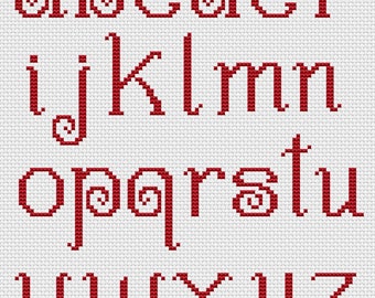 Lowercase calligraphy alphabet cross stitch pattern - Small letters embroidery design for Christmas decor - Download Instant in PDF