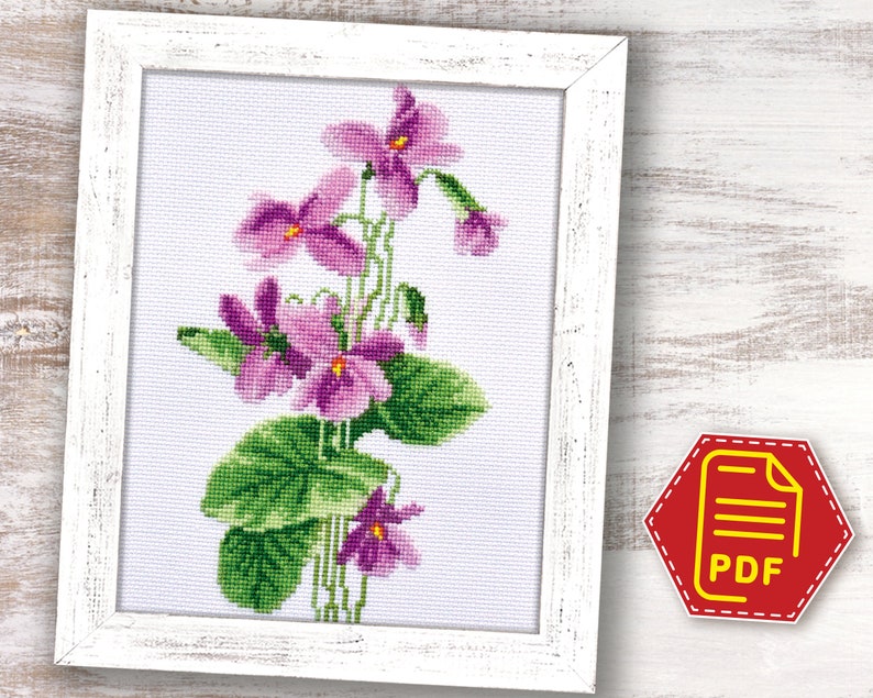 Purple Violets Cross Stitch Pattern Spring Flowers Embroidery Etsy