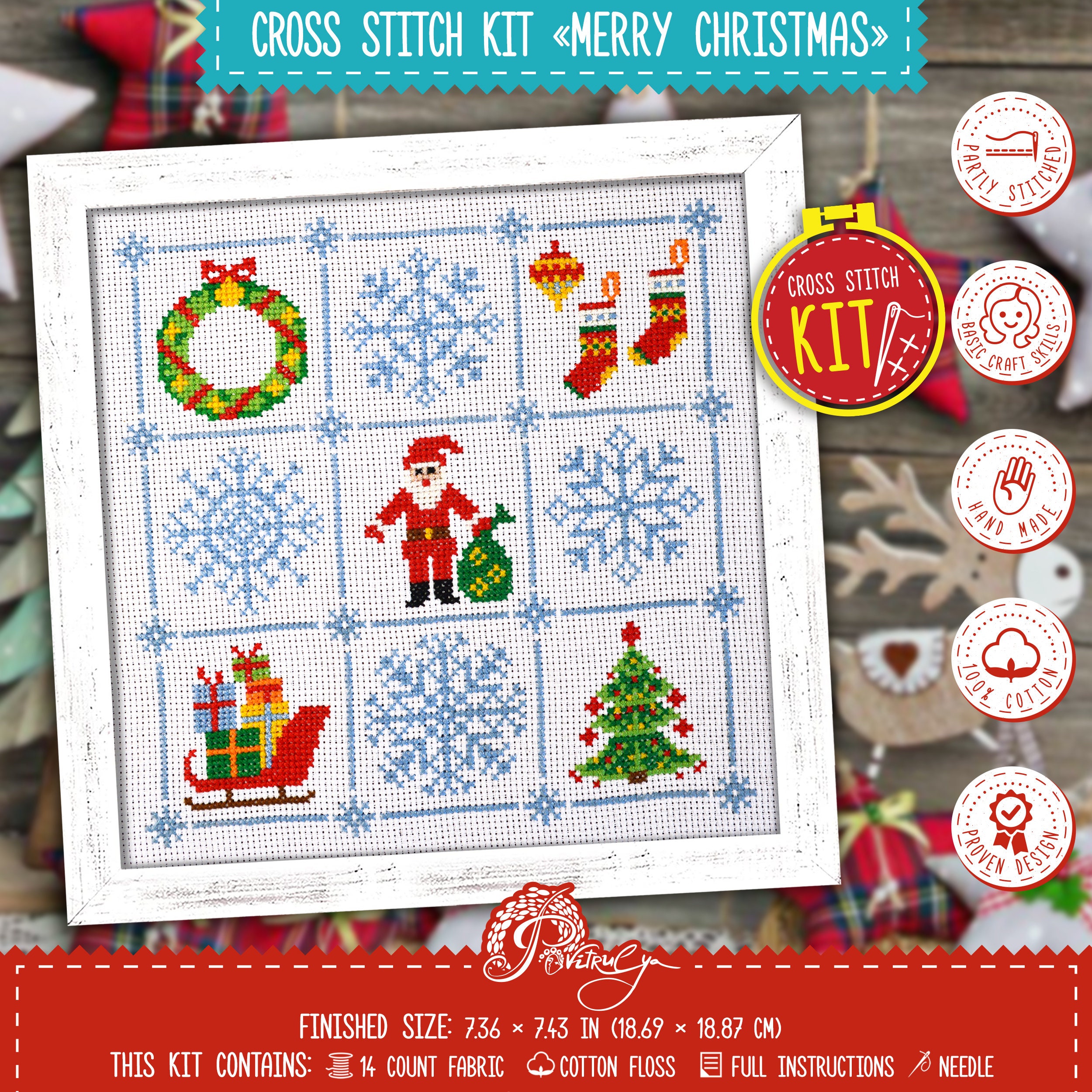 Cross Stitch Sampler Kit 'merry Christmas' With Easy Counted Pattern ...