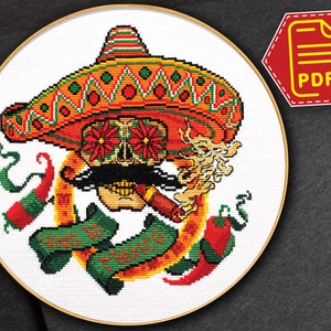 Cross stitch pattern 'Viva la Mexico' Scull embroidery design, Scull cross stitch in PDF, Day of the Dead, Cinco de Mayo, Viva Mexico Gift