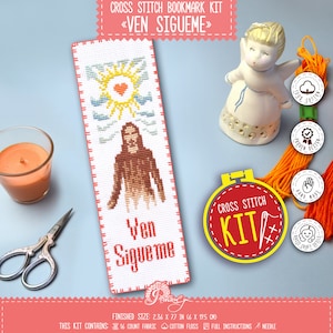 Kit de punto de cruz contado de Jesús, juego de bordado de marcapáginas &quot;Ven Sígueme&quot; con patrón contado fácil para tu Biblia - Regalo de iglesia &quot;Hazlo tú mismo&quot;