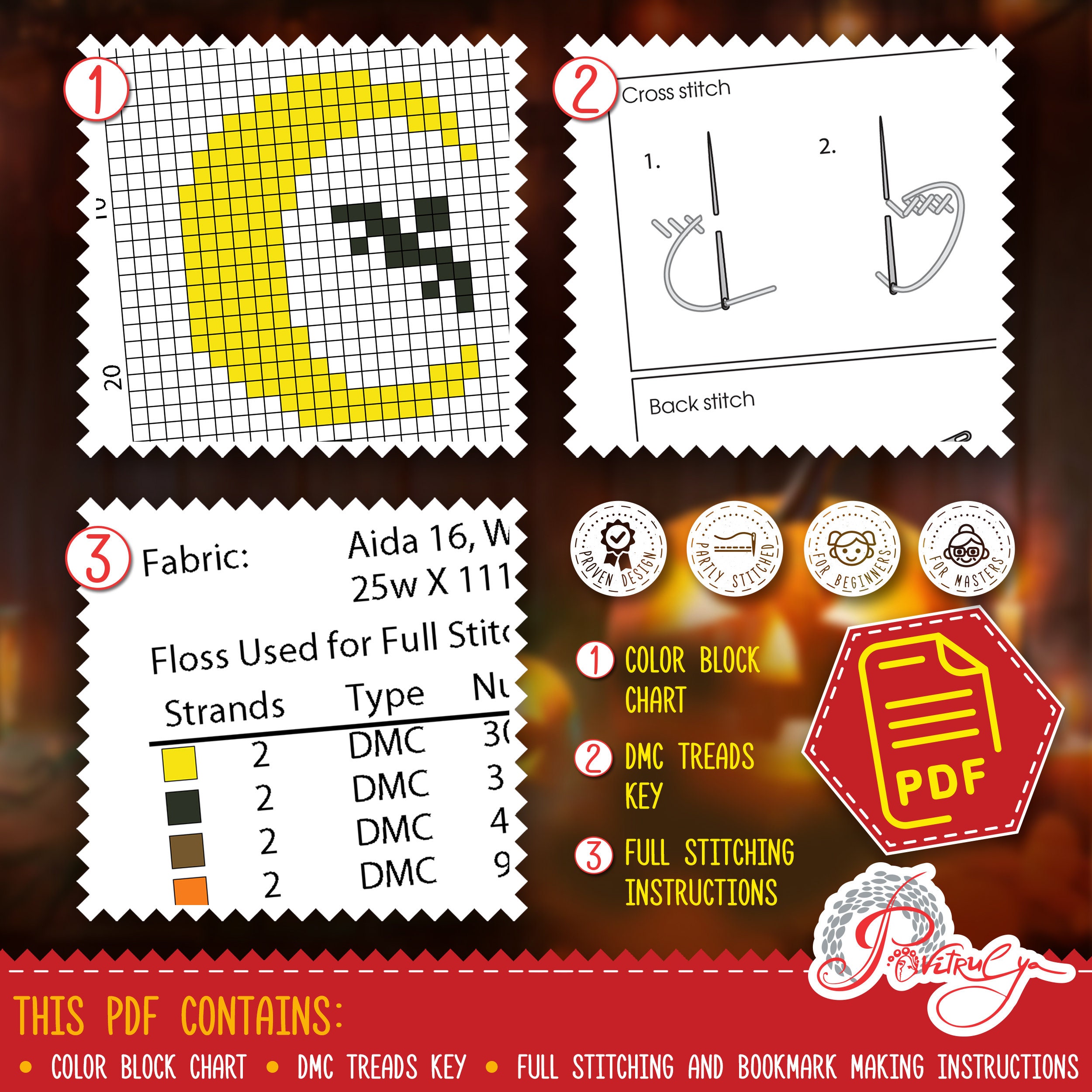 Halloween Pumpkin Cross Stitch PDF Pattern 'jack-o'-lantern' Holiday ...