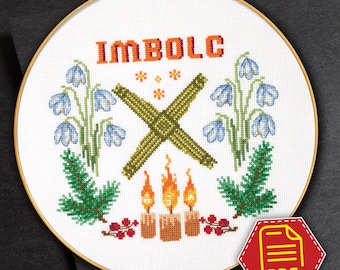 Patrón de punto de cruz en Imbolc, diseño de bordado navideño, regalo de Imbolc, arte de Imbolc, regalos para brujas, calendario de brujas - Instalar Descargar PDF