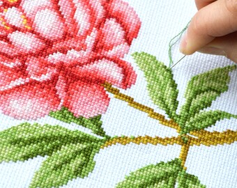 クロスステッチ　花瓶の牡丹【完成品】 Amazon | COKYIS 刻印されたクロスステッチキット青い牡丹の花人気