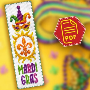 Mardi Gras Mask Cross Stitch Pattern - Download in PDF Embroidery Design for Handmade Bookmark