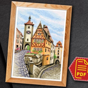 European cityscape cross stitch &#39;Rothenburg ob der Tauber&#39; counted pattern - Instant Download in PDF