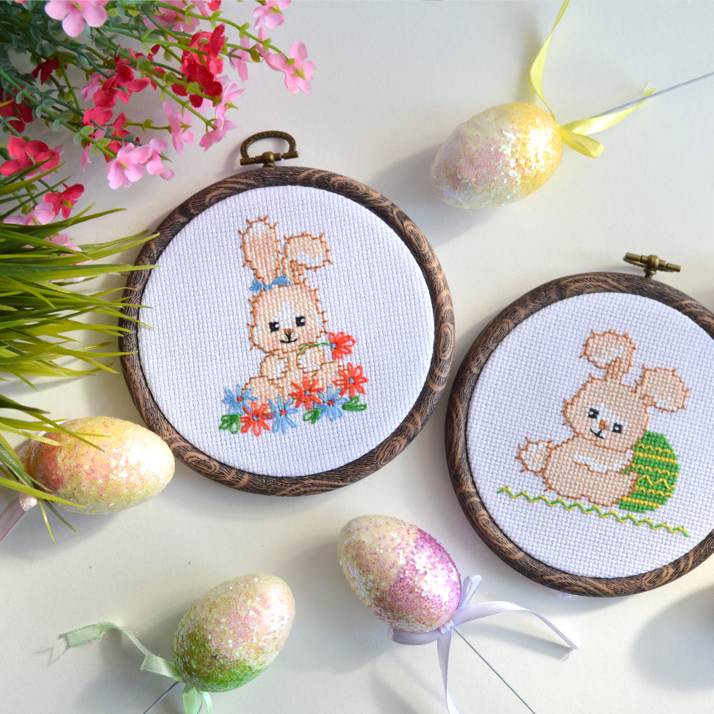 Easter Bunny Cross Stitch Kit with Counted Pattern DIY Beginners Embroidery  KIt