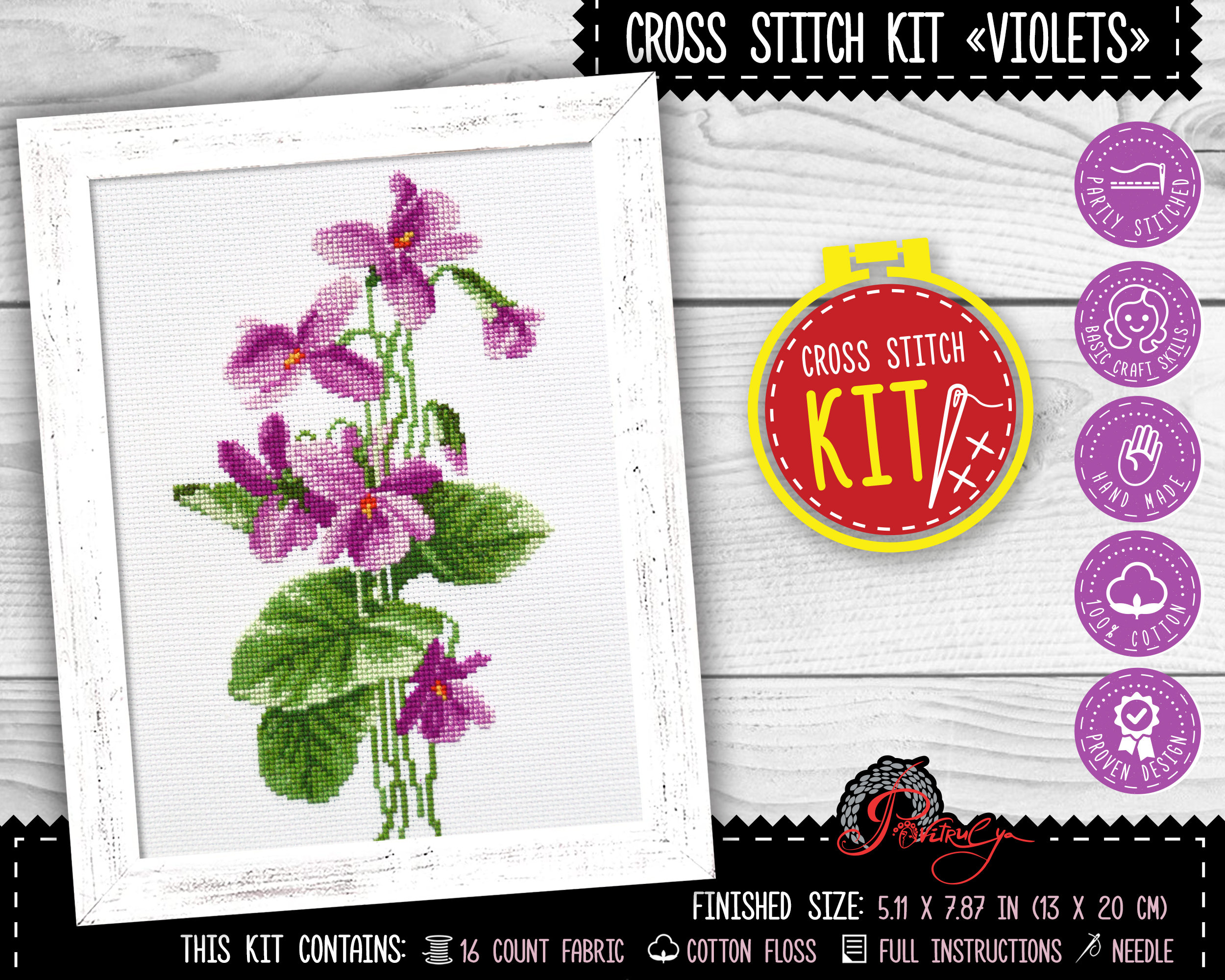 Kits de punto de cruz para principiantes (tema de flores, 6.75 pulgadas,  paquete de 4, 1 aro de bordado), patrones de bordado de bricolaje para