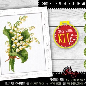 May lily cross stitch kit &#39;Lily of the Valley&#39;, DIY embroidery kit for intermediate or advanced, Kitchen wall decor, Cross stitch gift