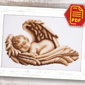 Guardian angel cross stitch counted pattern &#39;Heaven&#39;s Gift&#39; - Instant Download in PDF