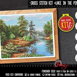 Forest landscape cross stitch kit, Embroidery kit for adults with counted pattern - DIY home wall decor in living room
