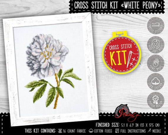 White Peony Cross Stitch Kit, Summer Flowers Beginners Embroidery Kit for  Adults and Kids Handmade Kitchen Wall Decor Mother's Day Gift -   Australia