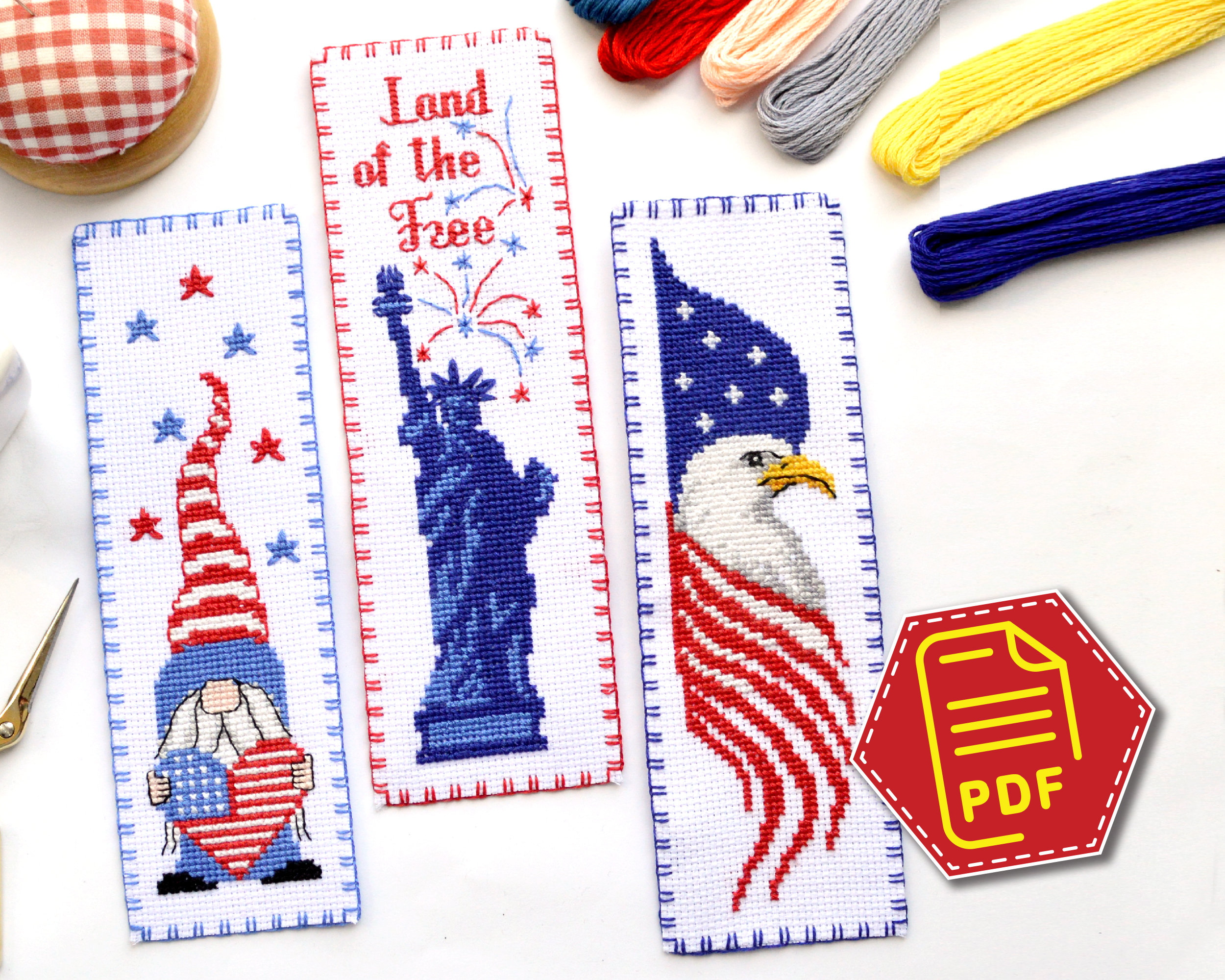Set of 3 Patriotic Cross Stitch Bookmark Patterns Bald Eagle Etsy