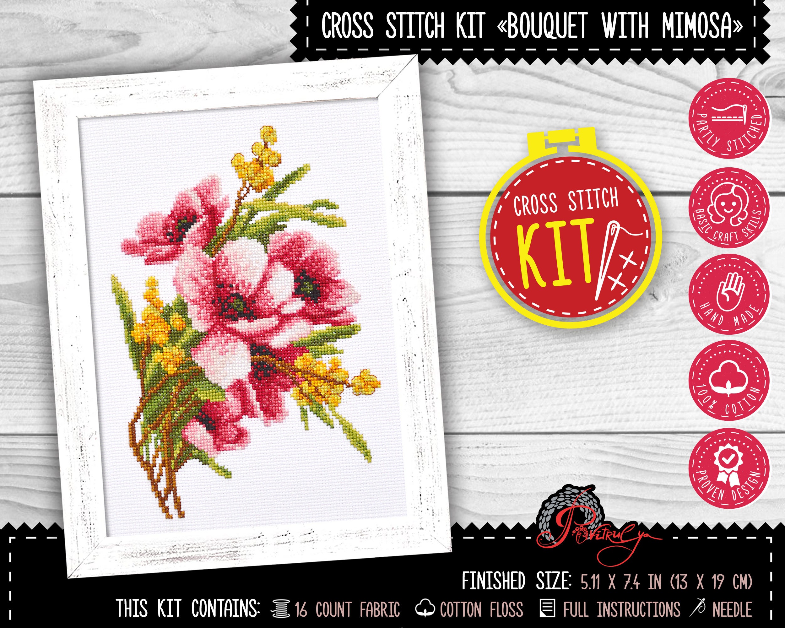 LANARTE Kit Punto Croce 'Punto Di Sosta Dei Fiori Selvatici' - 30x43 Cm - Completo Per Adulti, Fai Da Te, Decorazione Parete
