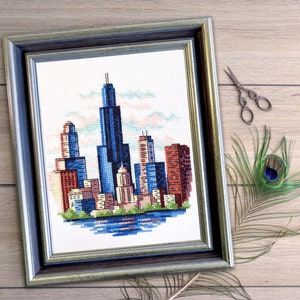 Chicago Cross Stitch Counted Pattern - Cityscape Embroidery Design ...