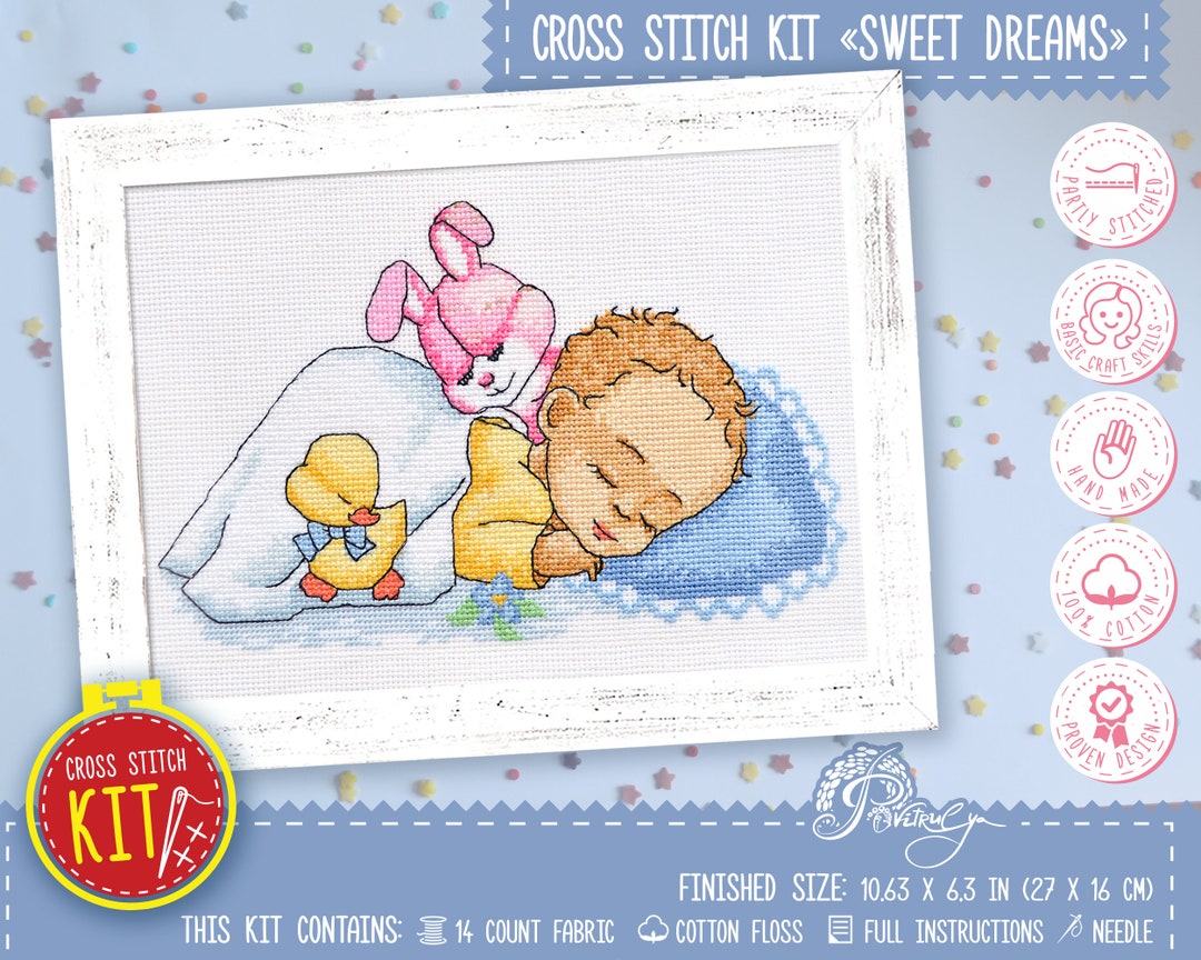 Nursery Cross Stitch Kit, Newborn Baby Embroidery Kit With Counted ...