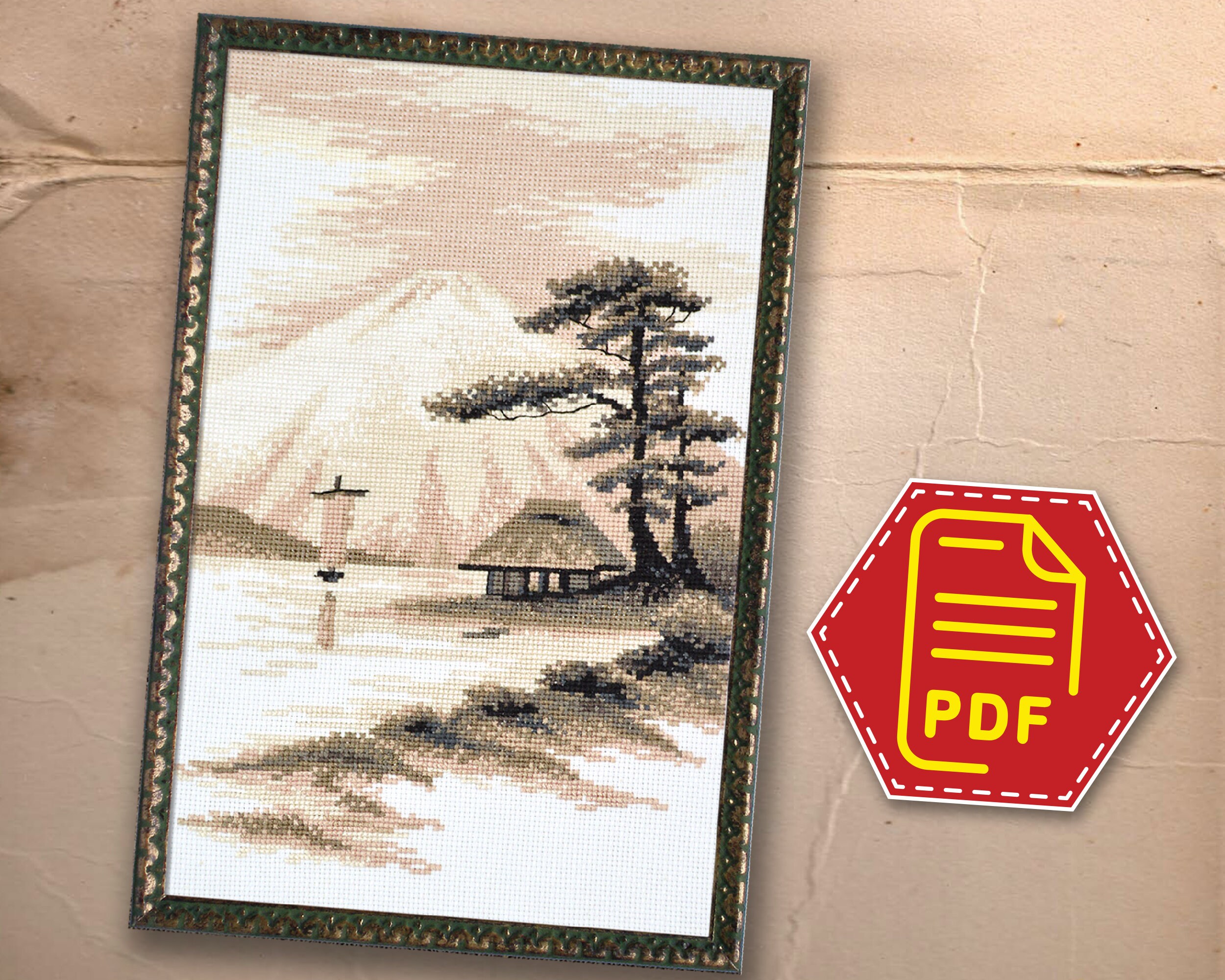Fujisan cross stitch counted pattern Japanese landscape Etsy