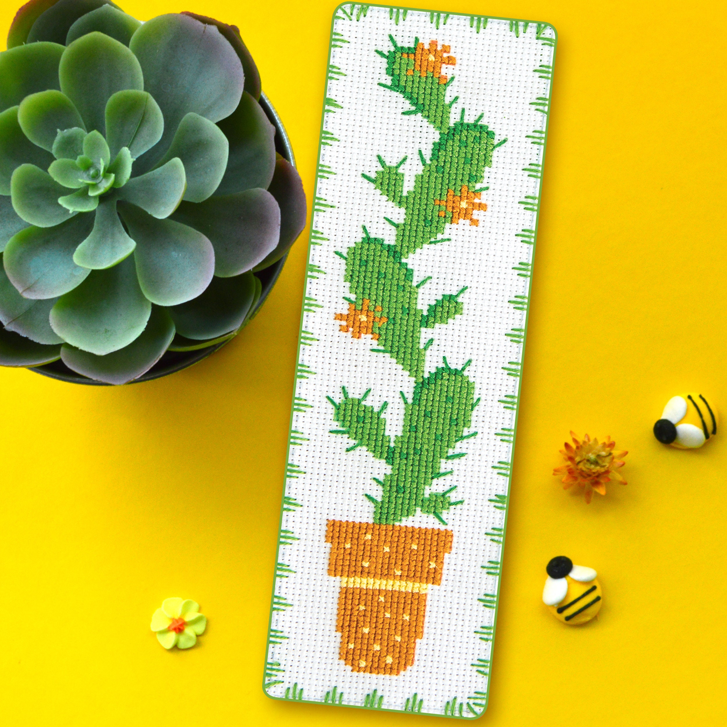 Cactus cross stitch bookmark kit - Plant embroidery kit - Counted Pattern