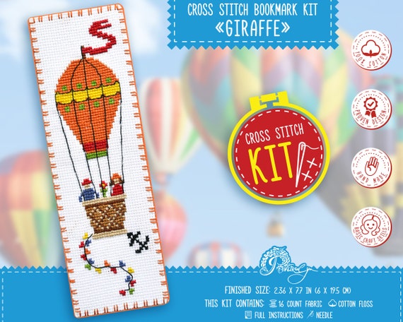 Hot Air Balloon Cross Stitch Bookmark Kit, Travel Embroidery Kit