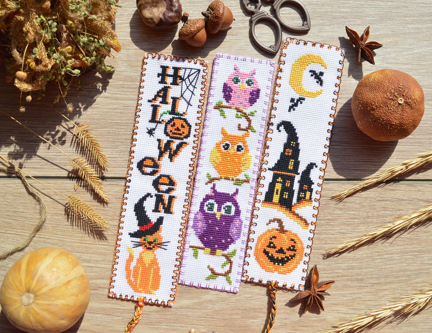 Cute Owls Cross Stitch Bookmark Pattern Birds Embroidery Etsy
