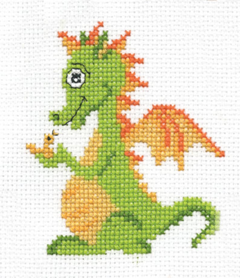 Cute Green Little Dragon Cross Stitch Counted Pattern Baby Etsy