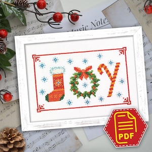 JOY - Christmas cross stitch pattern, Winter holidays embroidery design, Simple counted pattern - Do it yourself xmas ornaments