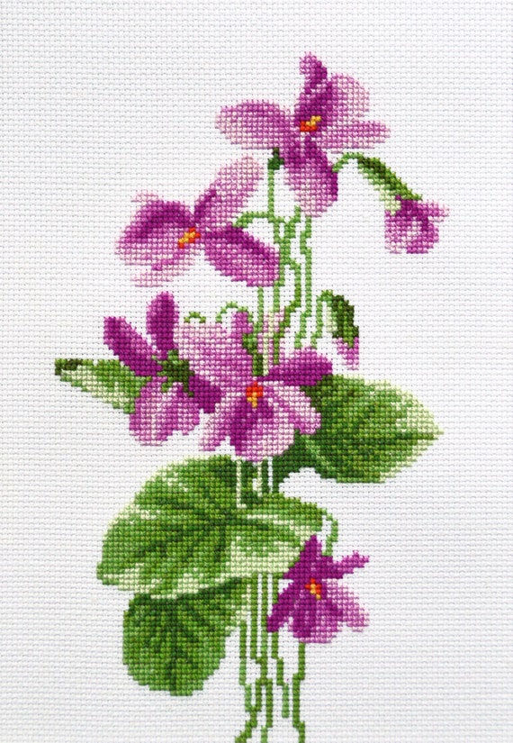 Lilac Violets Cross Stitch Kit, Spring Flowers Beginner Embroidery Kit for  Adults and Kids Handmade Kitchen Wall Decor Cross Stitch Gift 