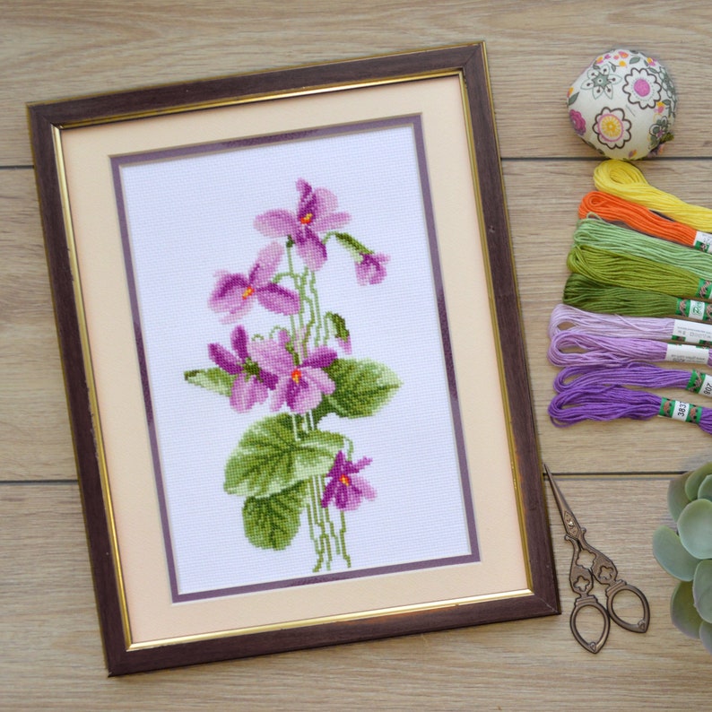 Purple Violets Cross Stitch Pattern Spring Flowers Embroidery Etsy