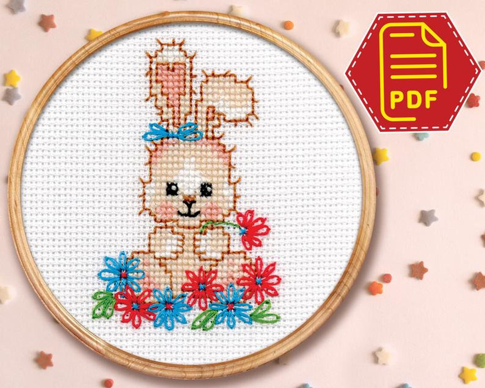Counted Cross Stitch Pattern Cute Easter Bunny in Flowers Etsy