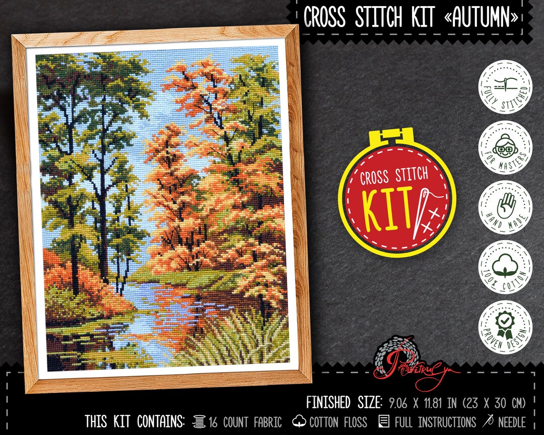 Autumn Cross Stitch Kit, Forest Landscape Embroidery Kit for Adults ...